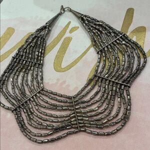 Elegant Silver Tone Statement Collar Bib Style Vintage Beaded Necklace